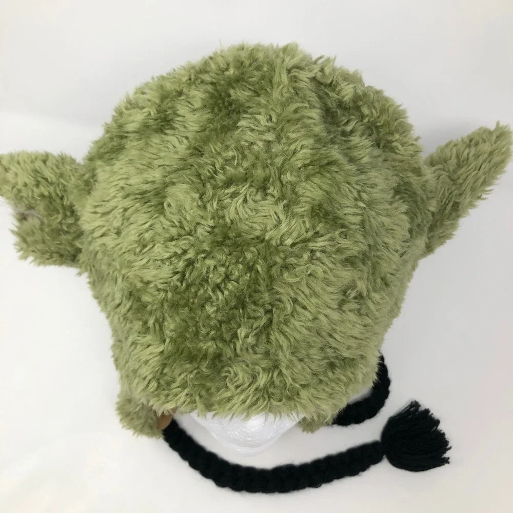 H&M Star Wars Yoda Trapper Hat Green Faux Fur Earflap Beanie One Size Braided